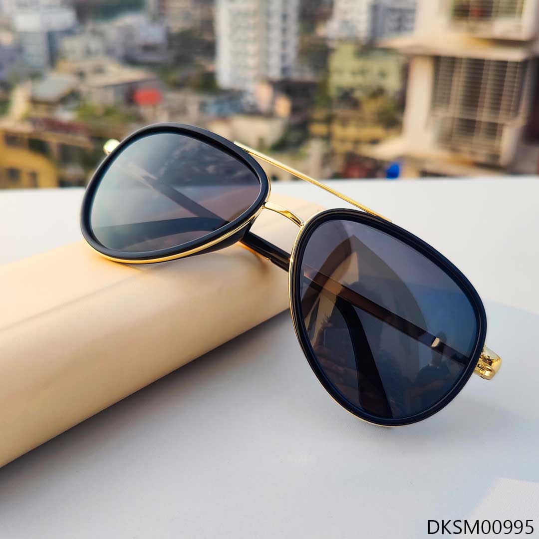 Aviator Shape Golden and Black Color Sunglass