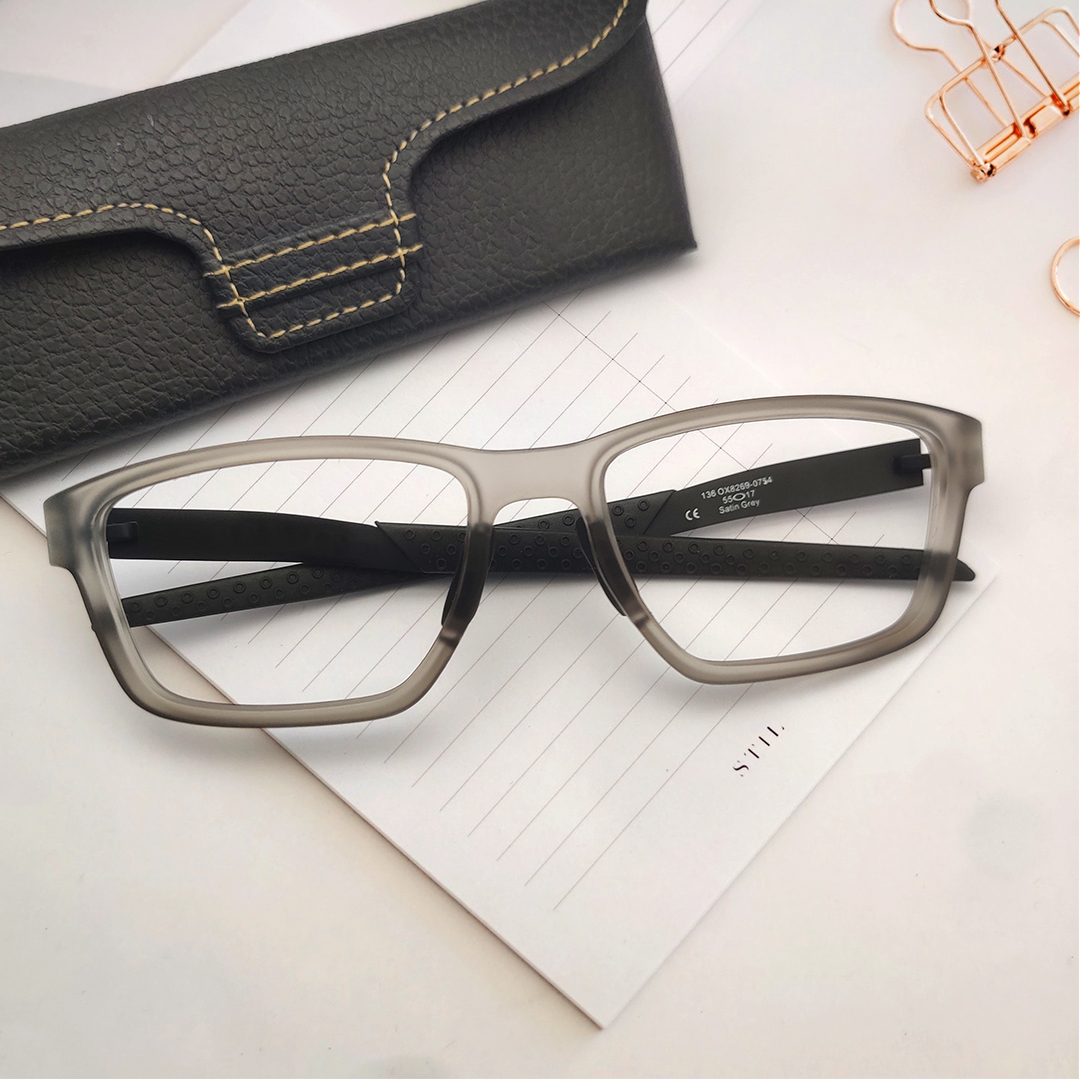 Matte Frosted Grey Rectangular Eyeglass Frame