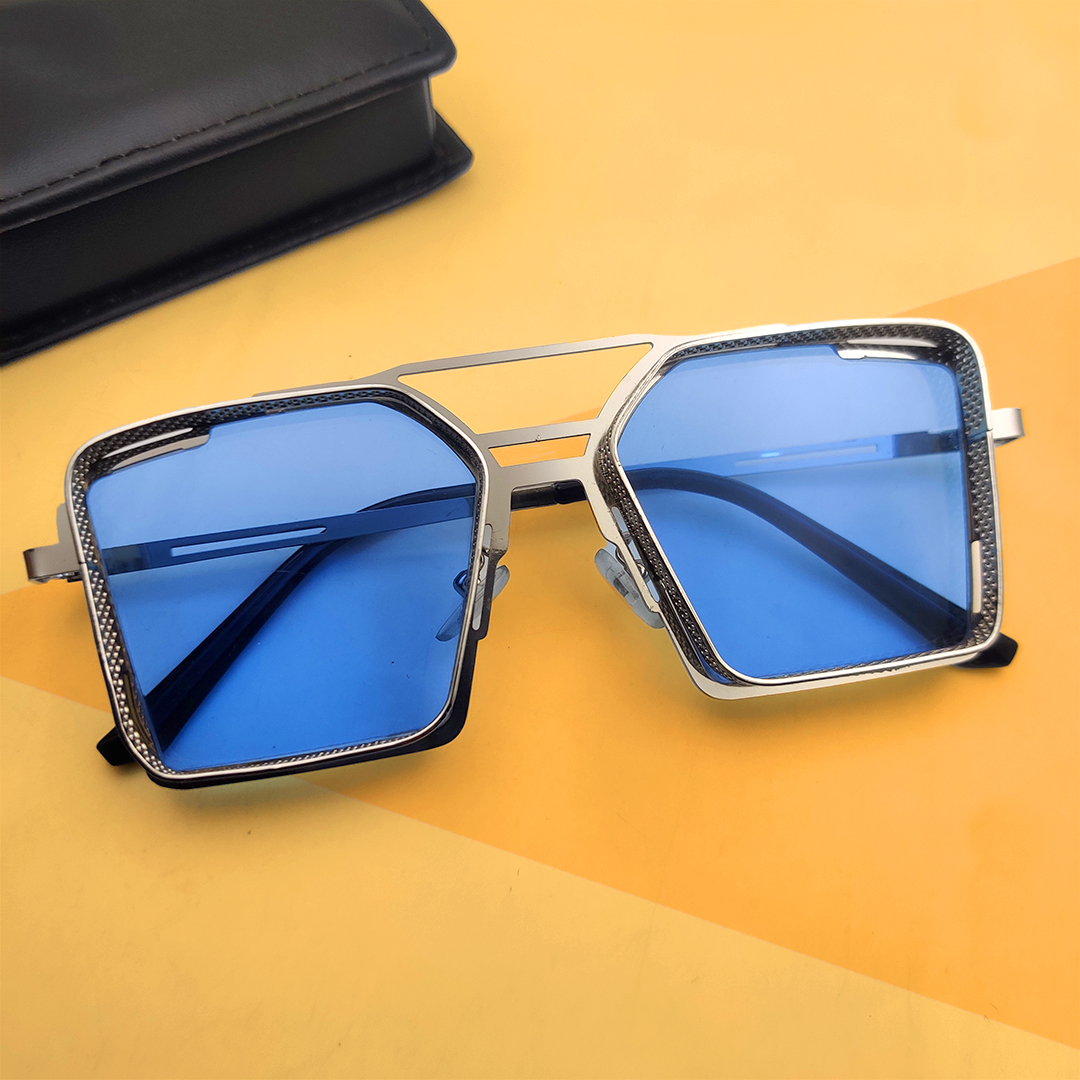 Trendy Men's Square Sunglasses with Blue Mirror