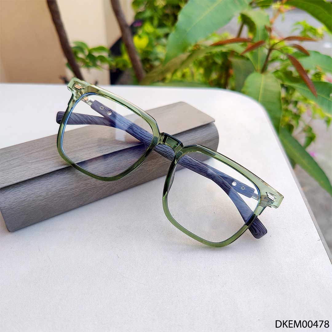 Olive Transparent Wooden Temple Eyeglasses