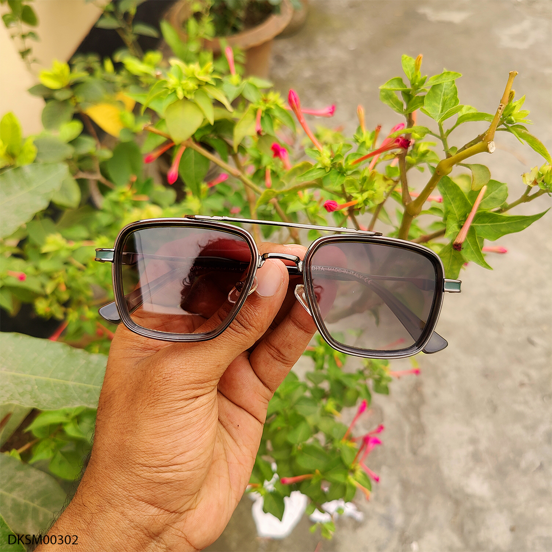 Double Bridge Brown Color Metal Sunglasses