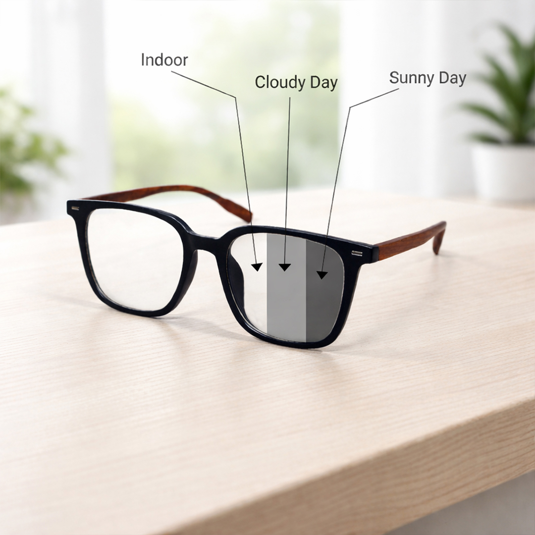 Trendy Wooden Frame Photochromic Glasses