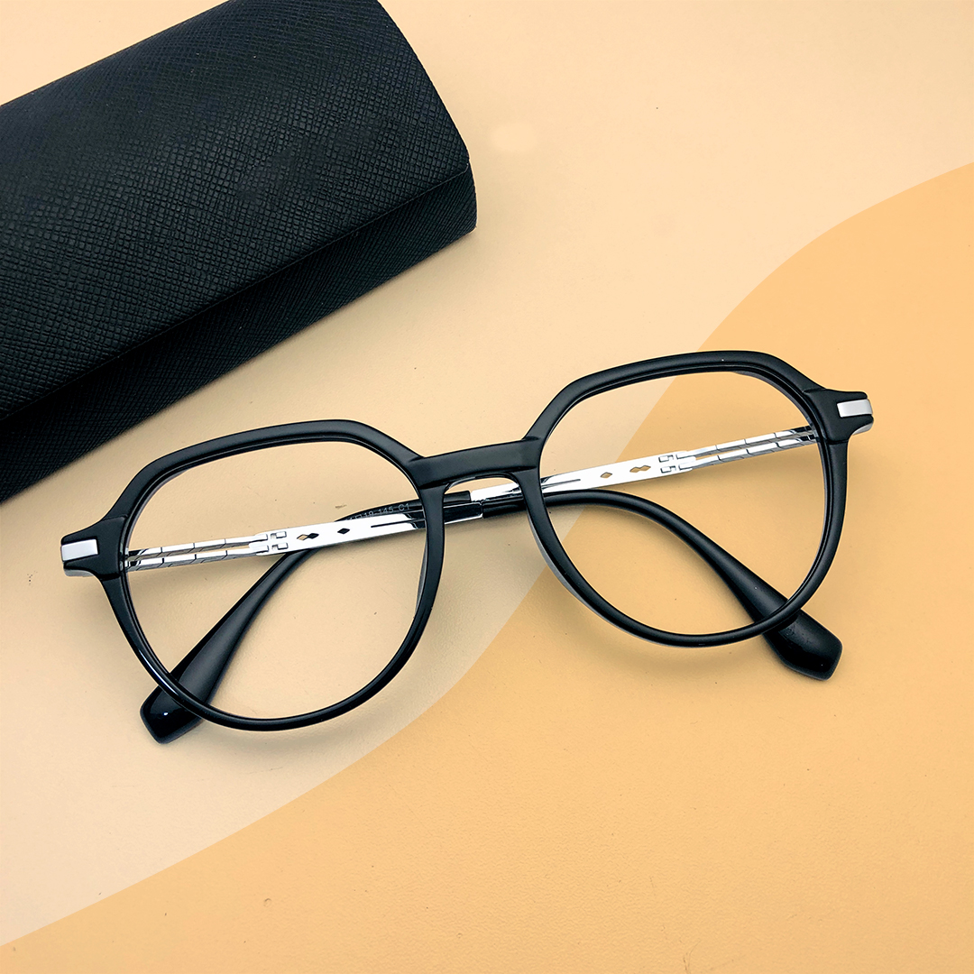 New Black Semi Round Eyeglasses