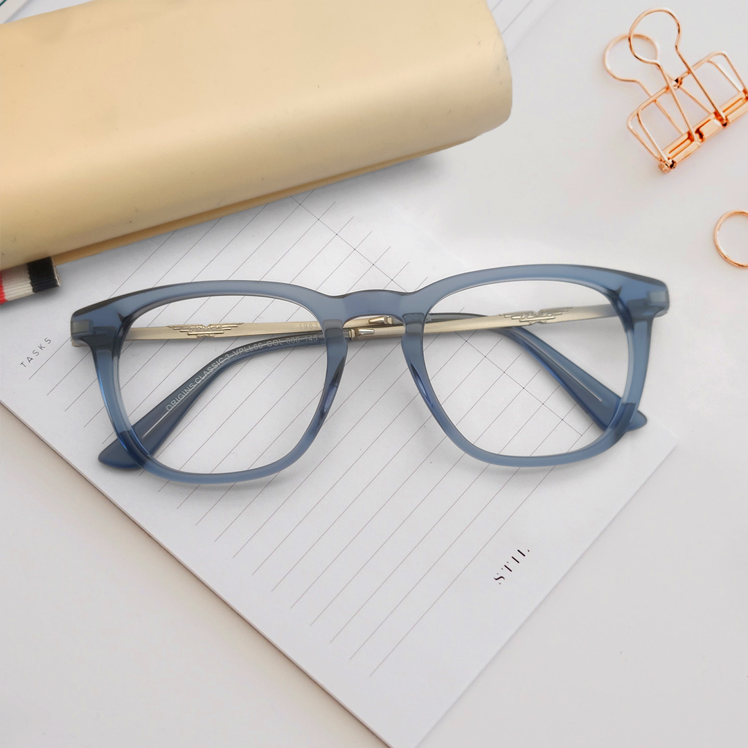 Round Shape Blue Transparent Eyeglass