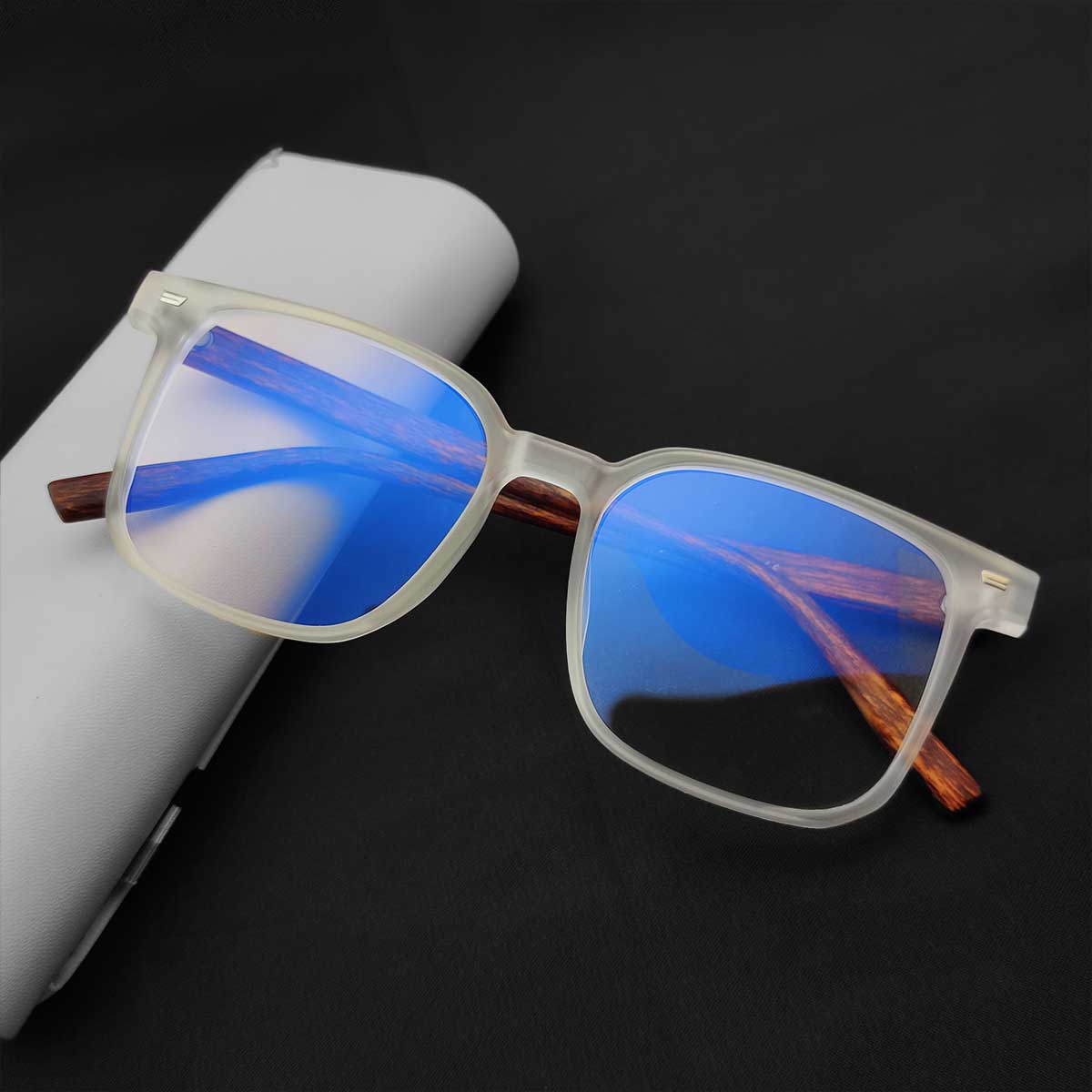 Transparent Sqaure Shape Wooden Eyeglasses