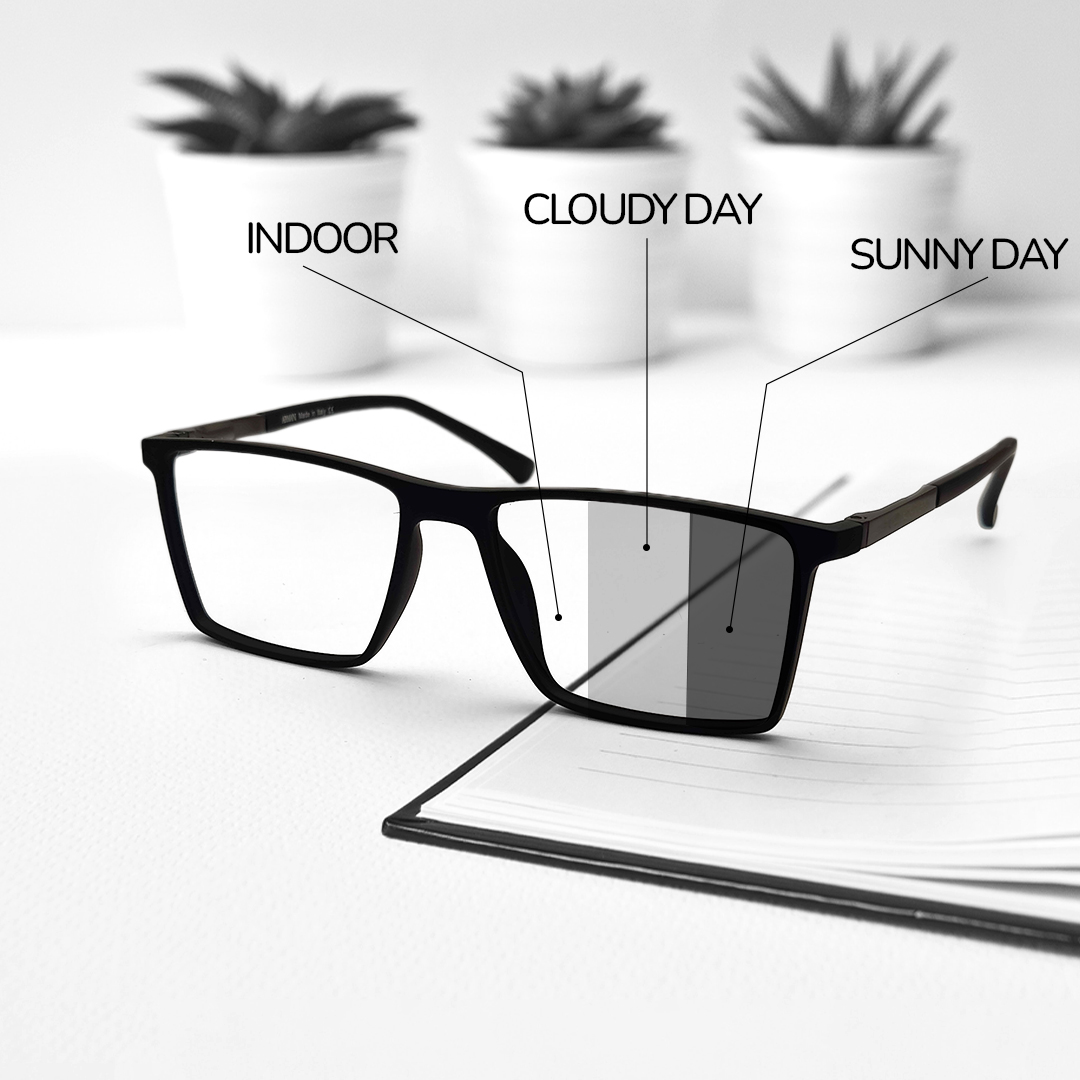 Square Shape Black Color Photochromic Eyeglasses