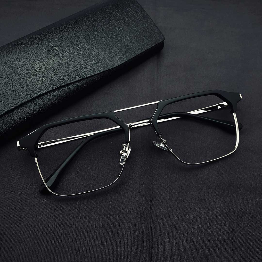 Black &amp; Silver Mixed Double Bridge Blue cut Eyeglass