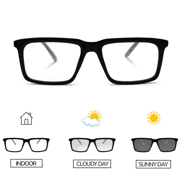 Black Color Square Shape Photochromic Glasses
