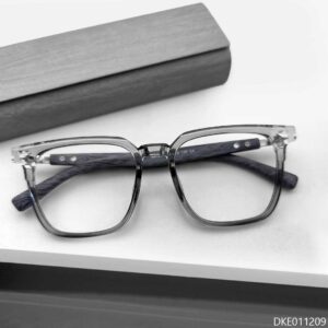 Grey Transparent Sqaure Wooden Eyeglasses