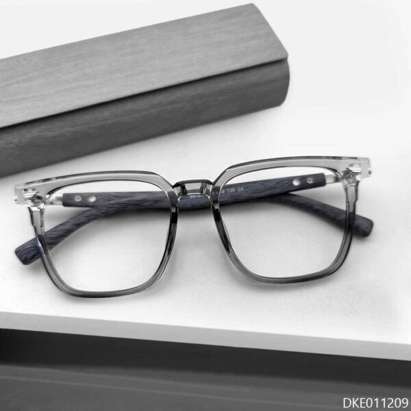 Grey Transparent Sqaure Wooden Eyeglasses
