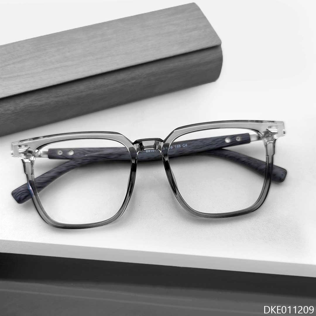 Grey Transparent Sqaure Wooden Eyeglasses