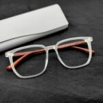 Square Shape Matte Transparent Wooden Eyeglasses