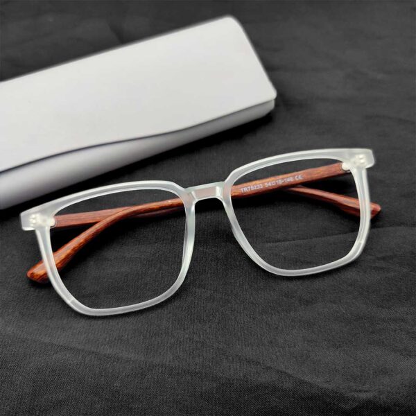 Square Shape Matte Transparent Wooden Eyeglasses