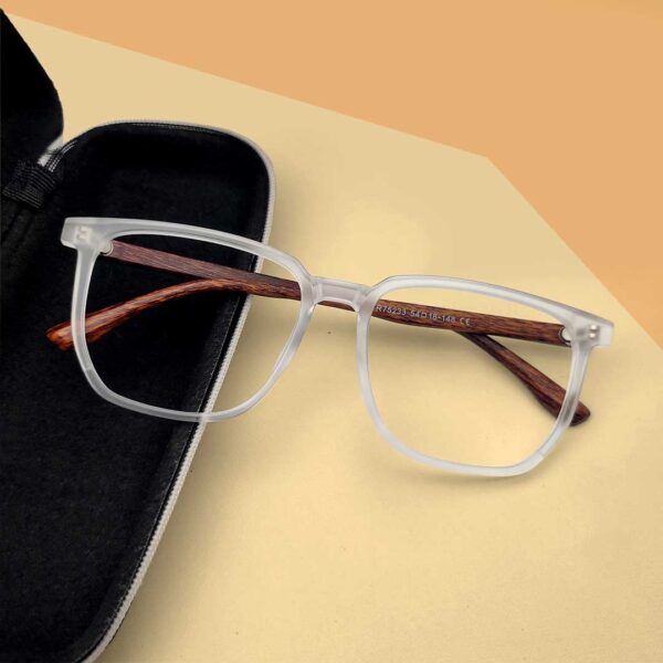 Square Shape Matte Transparent Wooden Eyeglasses