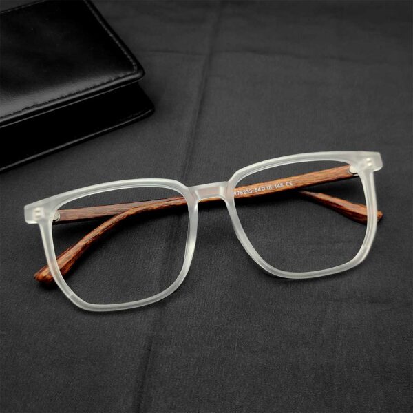 Square Shape Matte Transparent Wooden Eyeglasses