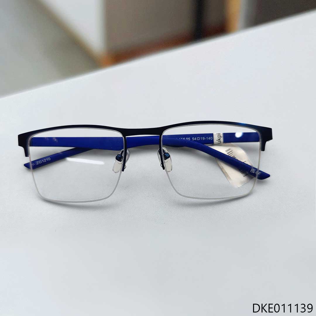 Metal & Fiber Mixed Blue Half-rim Eyeglasses
